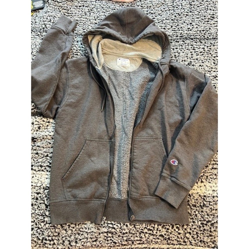Women's Gray Champion Zip Up Hooded‎ Sweatshirt Size L